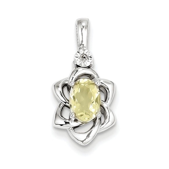 Sterling Silver Jewelry - Genuine Diamond Lemon Quartz Pendant